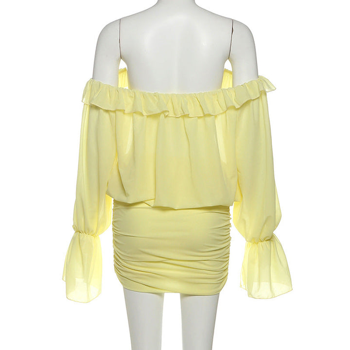 Off shoulder ruched long sleeve self tie mini dress  | Festival Outfits Women