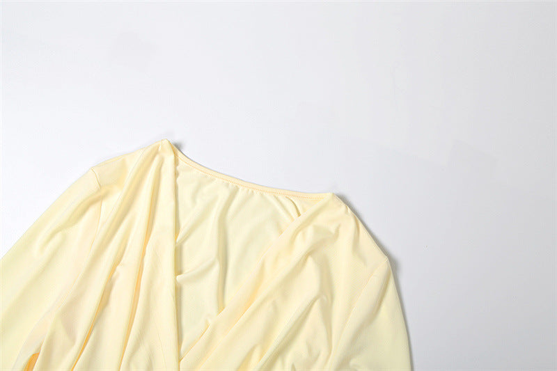 Long flared sleeve ruched v neck mini dress  | Festival Outfits Women