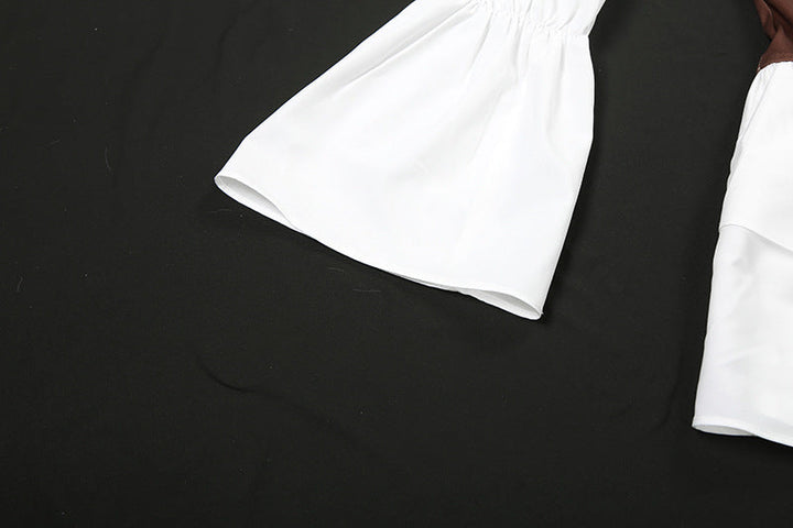 Long flared sleeve off shoulder ruched mini dress  | Festival Outfits Women