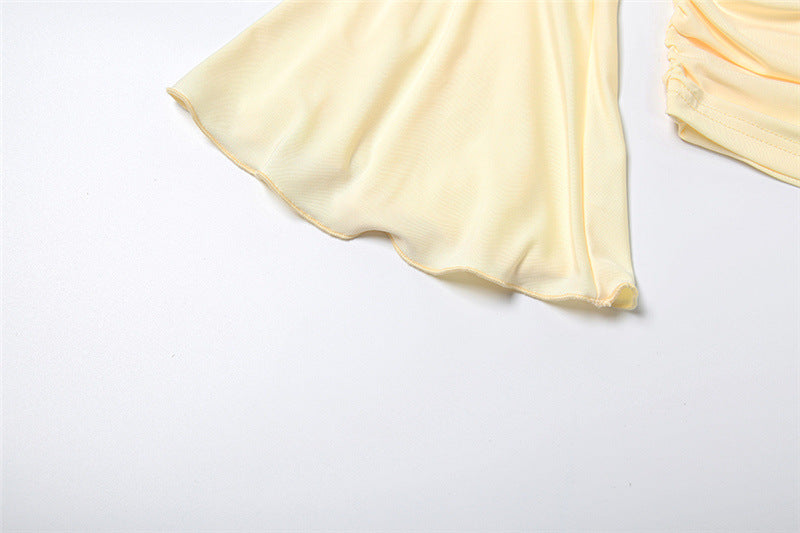 Long flared sleeve ruched v neck mini dress  | Festival Outfits Women