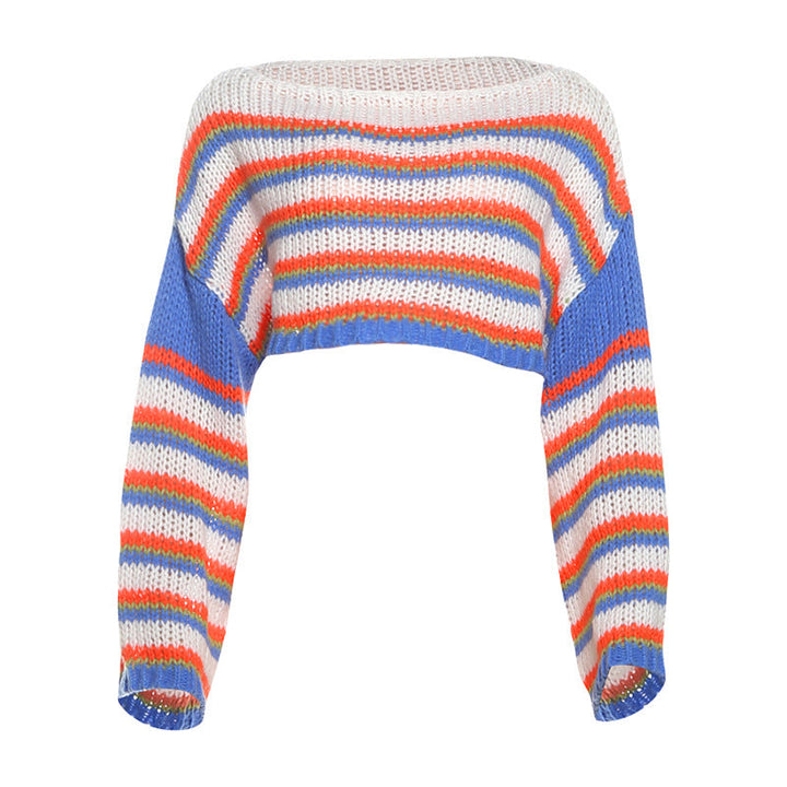 Long sleeve knitted striped contrast crop top  | Festival Outfits Women