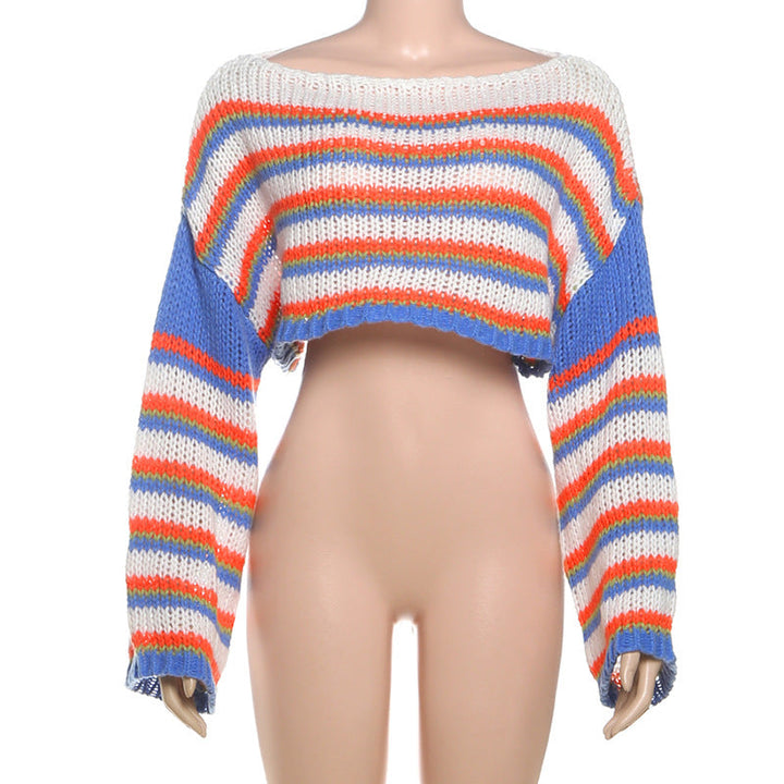 Long sleeve knitted striped contrast crop top  | Festival Outfits Women