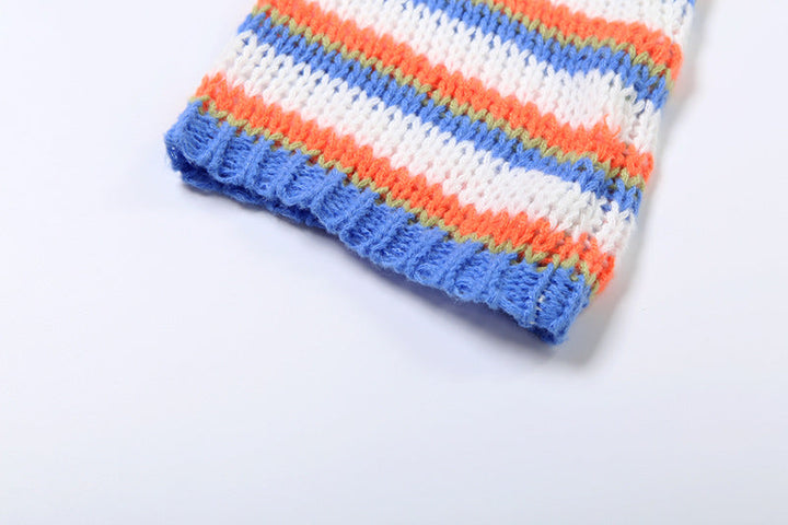 Long sleeve knitted striped contrast crop top  | Festival Outfits Women