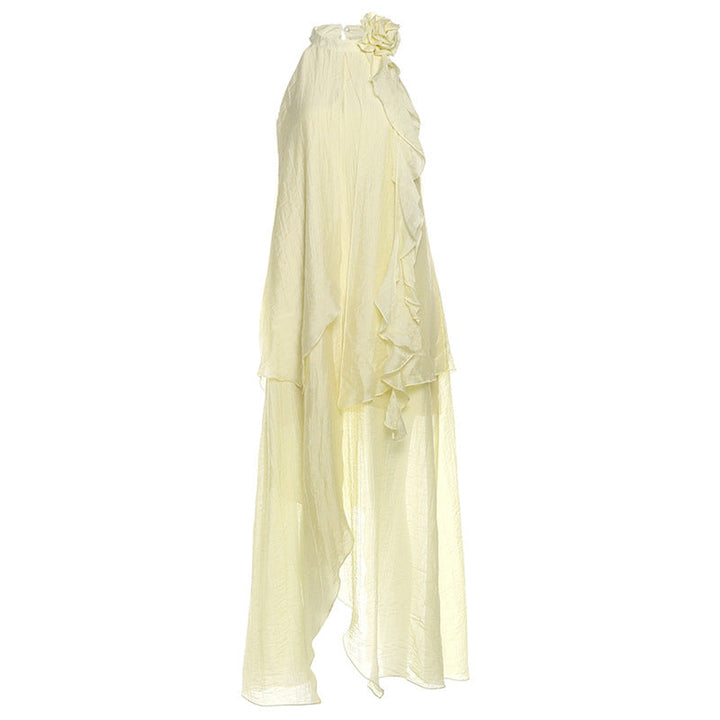 Crewneck flower applique irregular maxi dress  | Festival Outfits Women