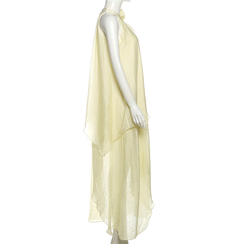 Crewneck flower applique irregular maxi dress  | Festival Outfits Women