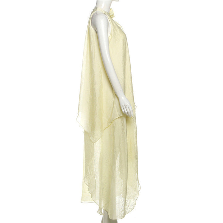Crewneck flower applique irregular maxi dress  | Festival Outfits Women