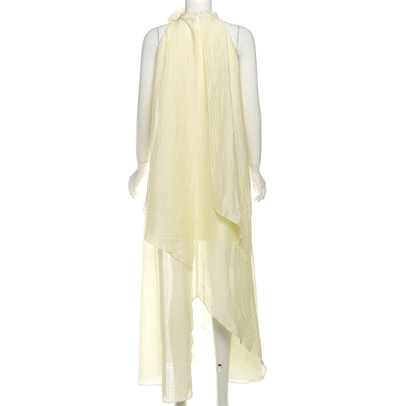 Crewneck flower applique irregular maxi dress  | Festival Outfits Women