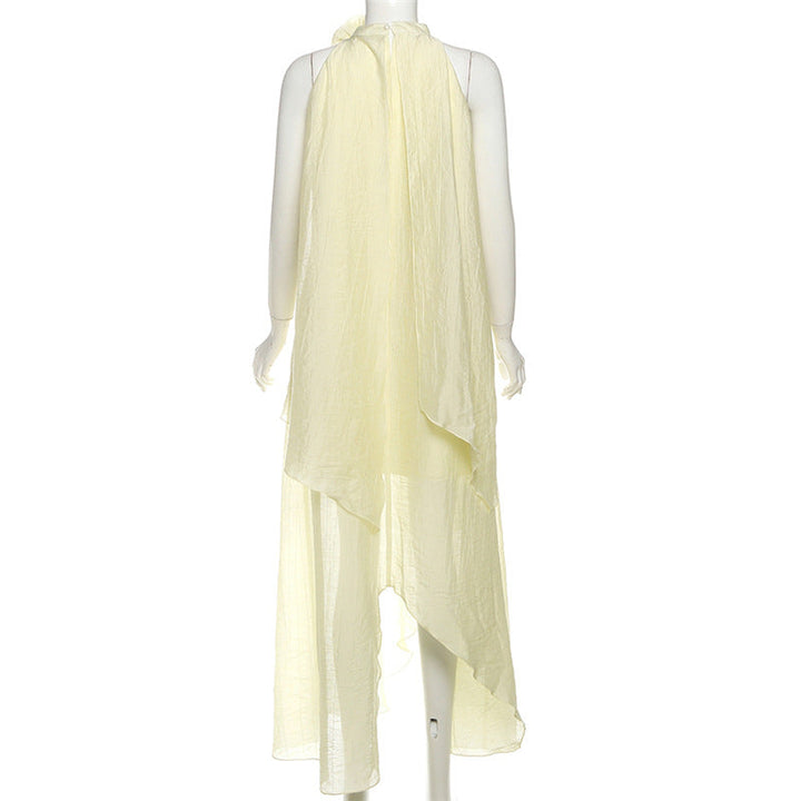 Crewneck flower applique irregular maxi dress  | Festival Outfits Women