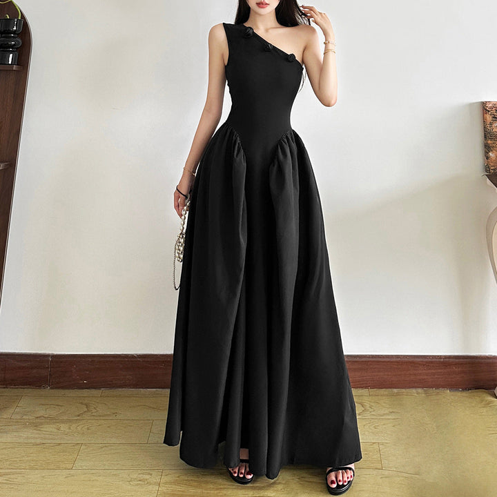One shoulder irregular flower applique maxi dress  | Festival Outfits Women