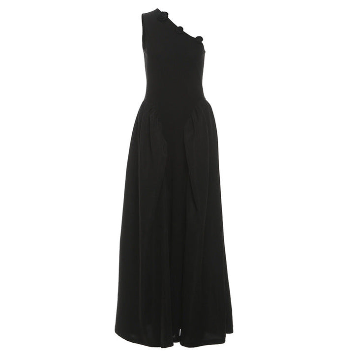 One shoulder irregular flower applique maxi dress  | Festival Outfits Women