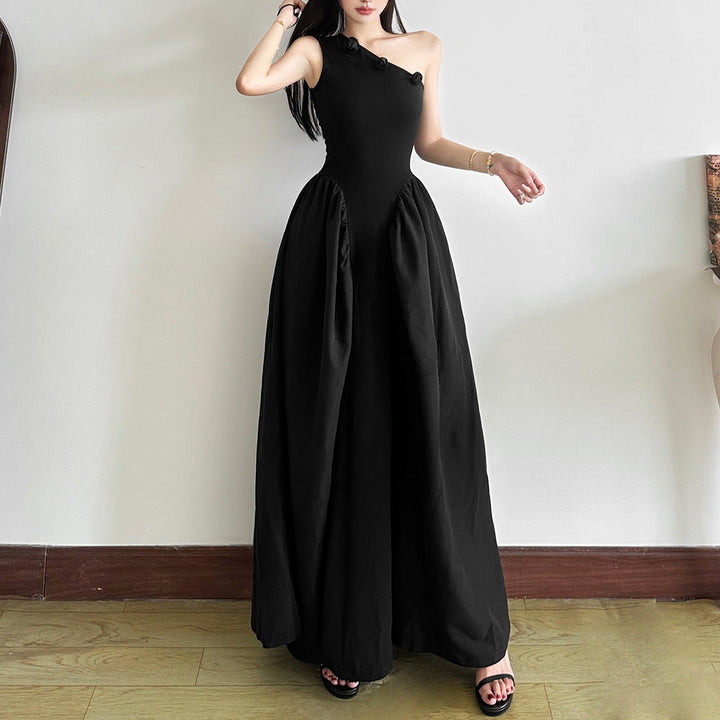 One shoulder irregular flower applique maxi dress  | Festival Outfits Women