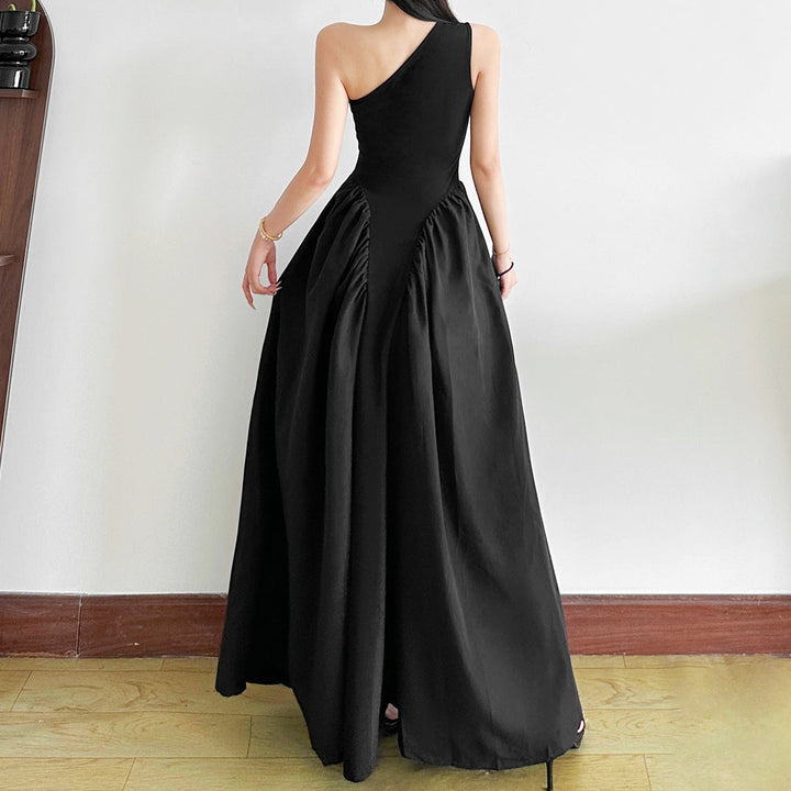 One shoulder irregular flower applique maxi dress  | Festival Outfits Women