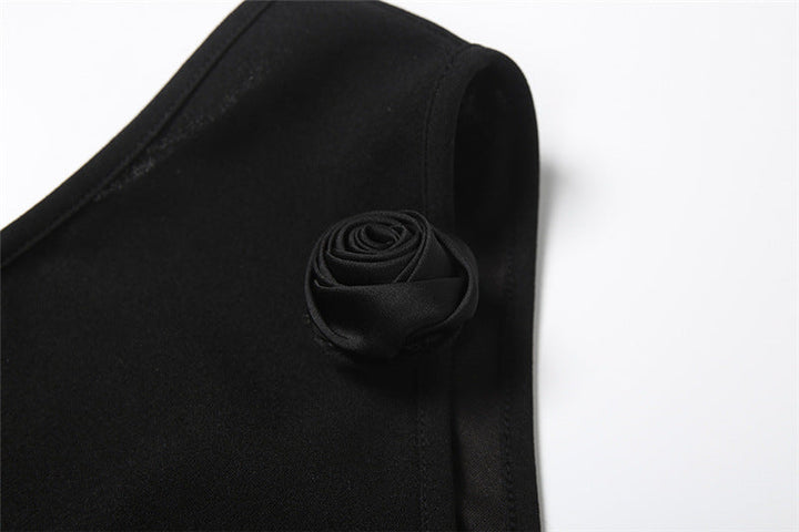 One shoulder irregular flower applique maxi dress  | Festival Outfits Women
