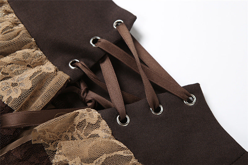 Irregular lace up mesh lace patchwork mini skirt  | Festival Outfits Women