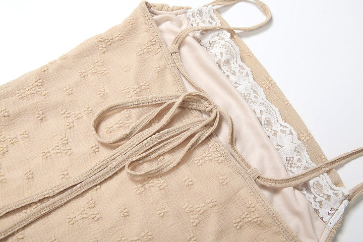Ruched self tie lace hem backless cami mini dress  | Festival Outfits Women