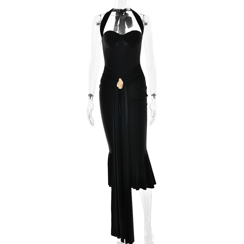 Halter self tie v neck backless midi dress  | Festival Outfits Women