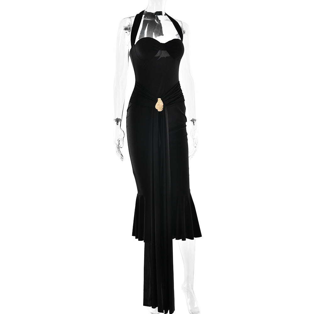 Halter self tie v neck backless midi dress  | Festival Outfits Women