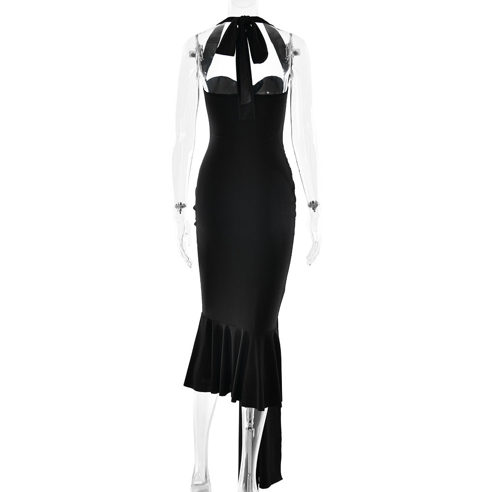 Halter self tie v neck backless midi dress  | Festival Outfits Women