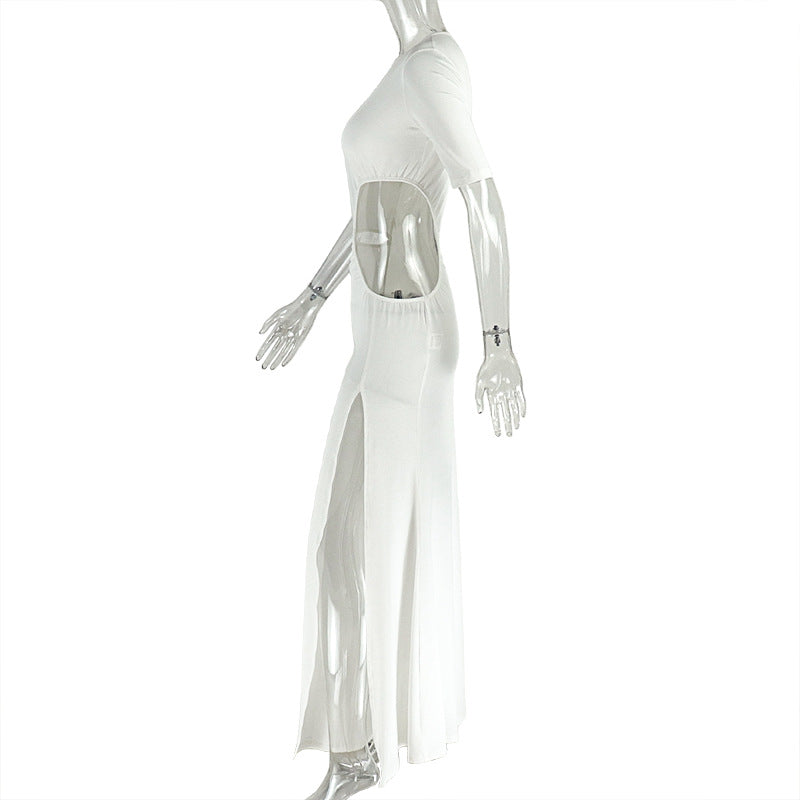Crewneck hollow out slit long sleeve cut out maxi dress  | Festival Outfits Women