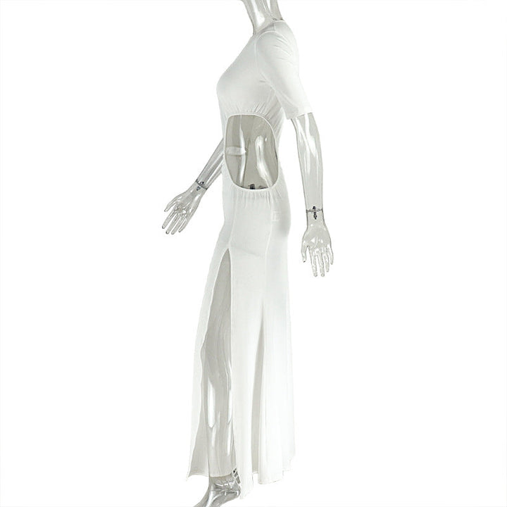 Crewneck hollow out slit long sleeve cut out maxi dress  | Festival Outfits Women