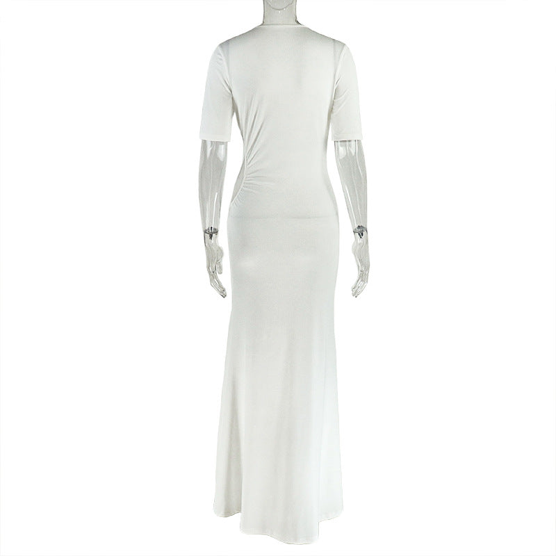 Crewneck hollow out slit long sleeve cut out maxi dress  | Festival Outfits Women