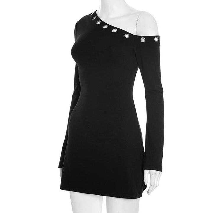 One shoulder long sleeve hollow out cut out mini dress  | Festival Outfits Women-final-sale