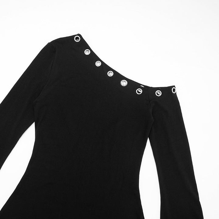 One shoulder long sleeve hollow out cut out mini dress  | Festival Outfits Women-final-sale
