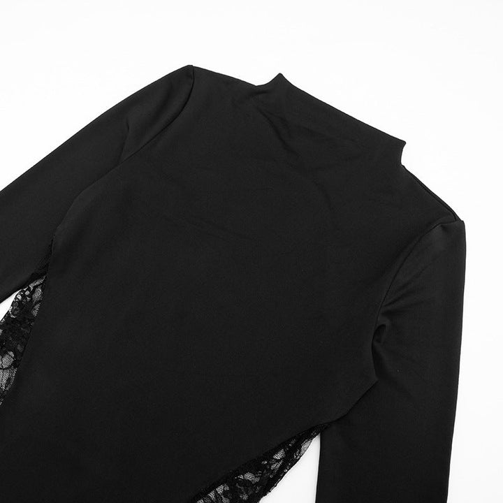 Long sleeve high neck lace patchwork maxi dress-final-sale