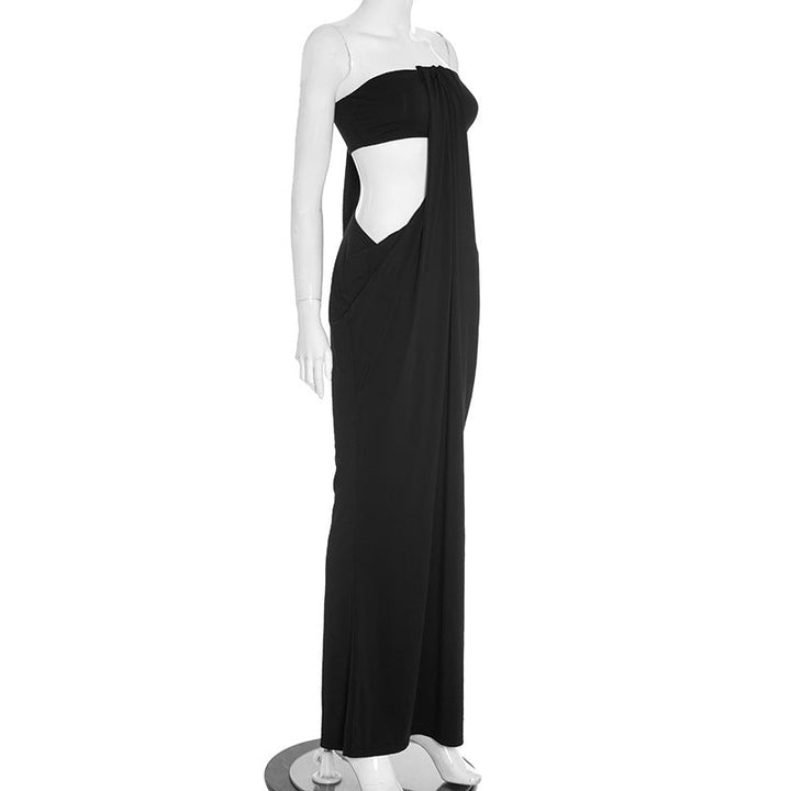 Hollow out ruched solid cut out maxi dress  | Festival Outfits Women-final-sale