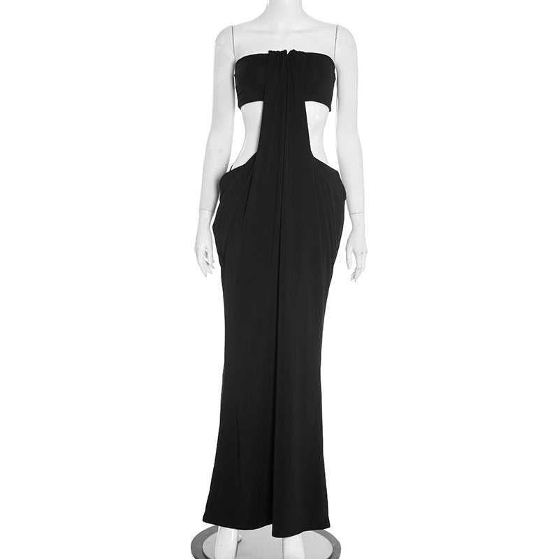 Hollow out ruched solid cut out maxi dress  | Festival Outfits Women-final-sale