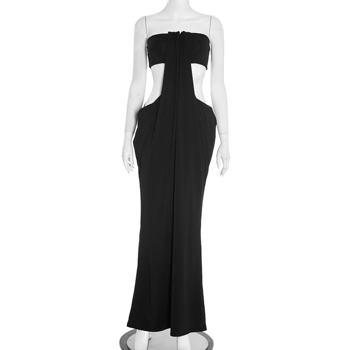 Hollow out ruched solid cut out maxi dress  | Festival Outfits Women-final-sale