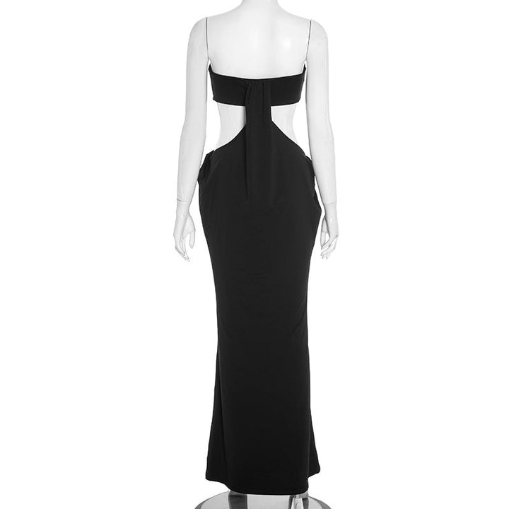 Hollow out ruched solid cut out maxi dress  | Festival Outfits Women-final-sale