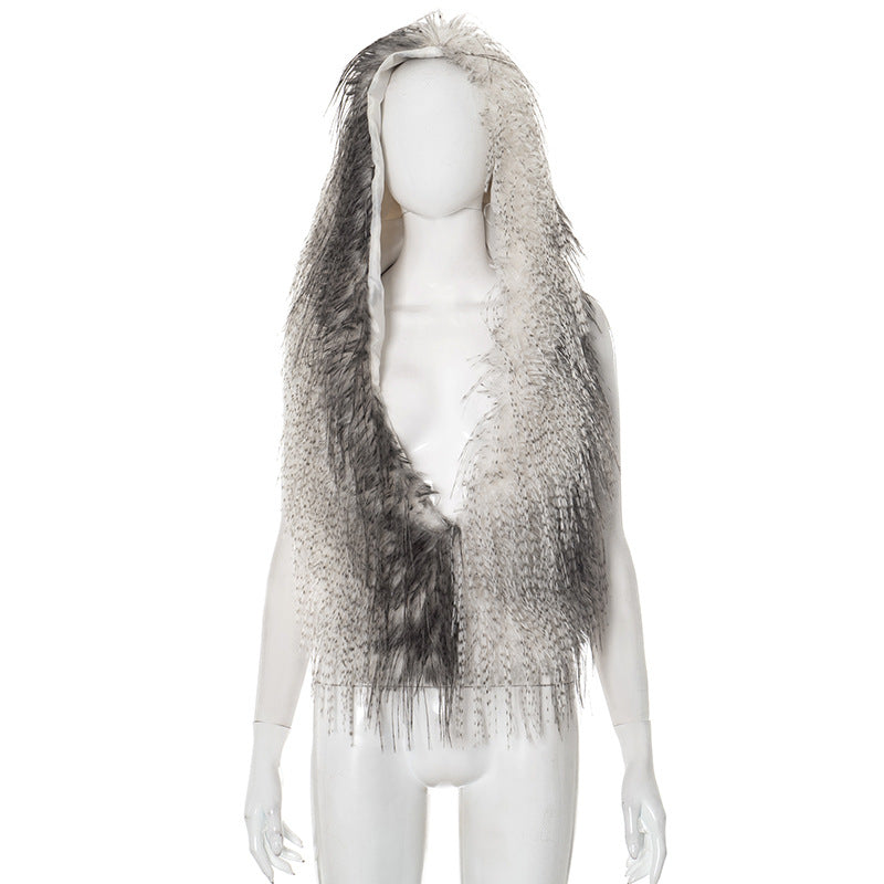 Hoodie fluffy self tie v neck backless top  | Festival Outfits Women