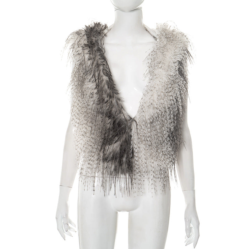 Hoodie fluffy self tie v neck backless top  | Festival Outfits Women