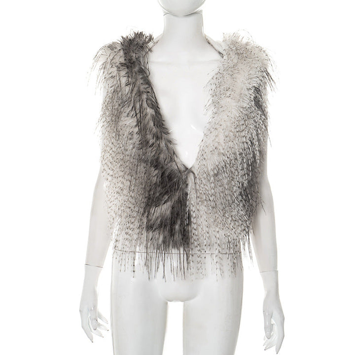 Hoodie fluffy self tie v neck backless top  | Festival Outfits Women