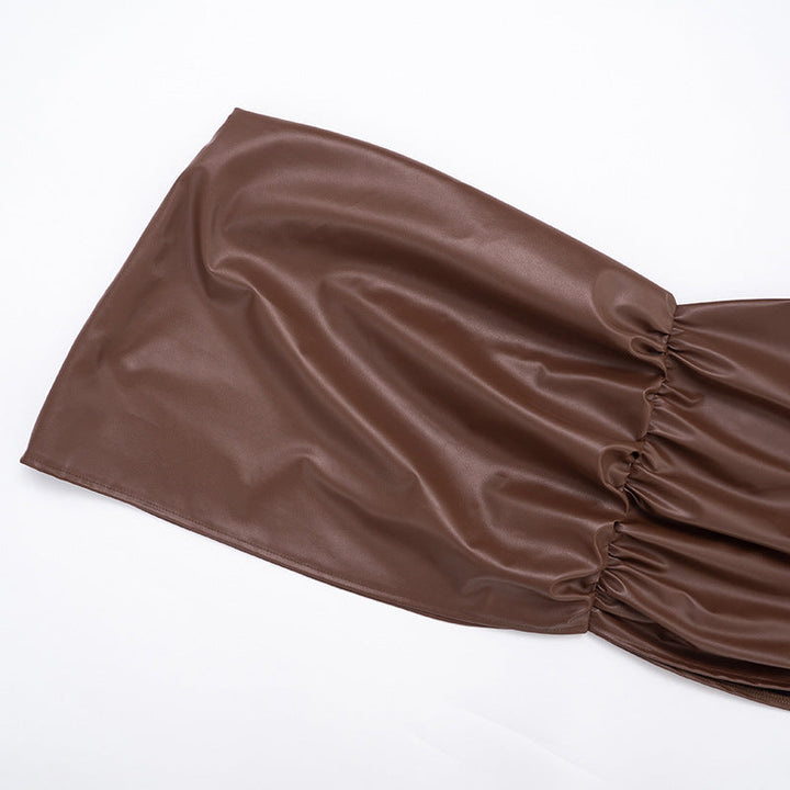 PU leather zip-up ruched irregular mini skirt set Cargo Mini Skirt  | Festival Outfits Women-final-sale