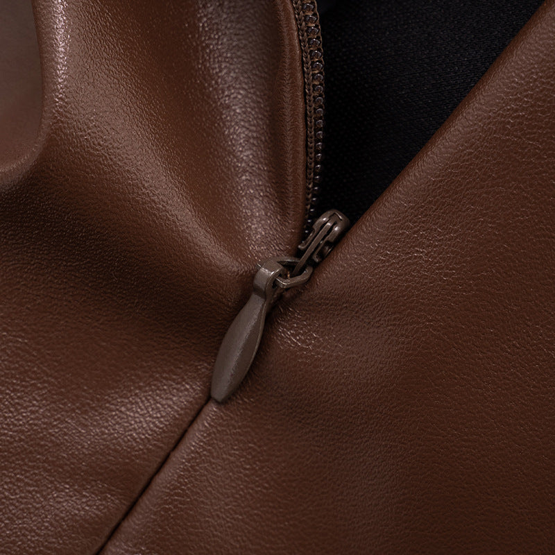 PU leather zip-up ruched irregular mini skirt set Cargo Mini Skirt  | Festival Outfits Women-final-sale