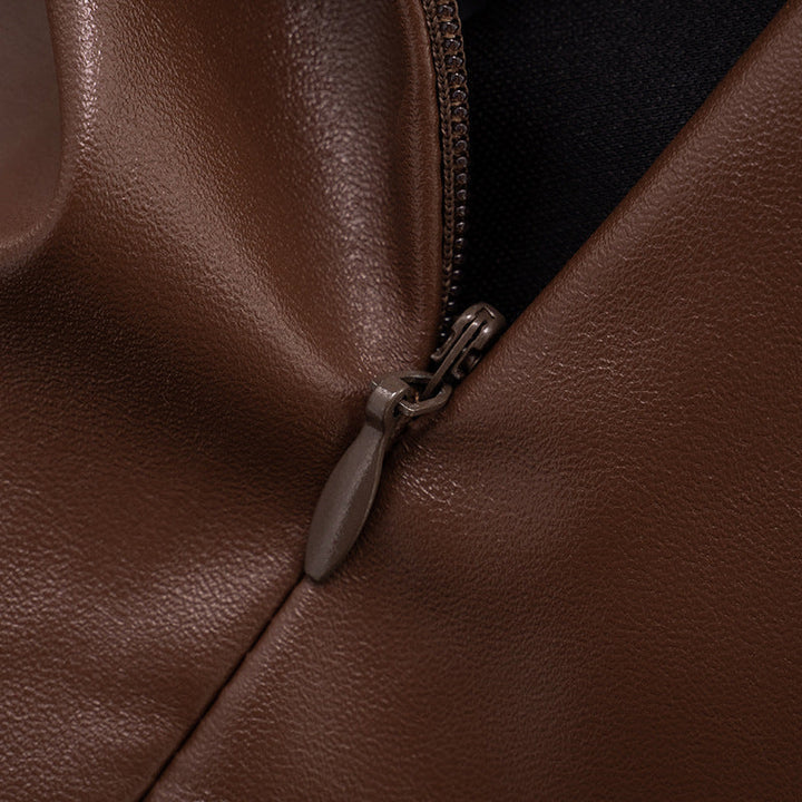 PU leather zip-up ruched irregular mini skirt set Cargo Mini Skirt  | Festival Outfits Women-final-sale