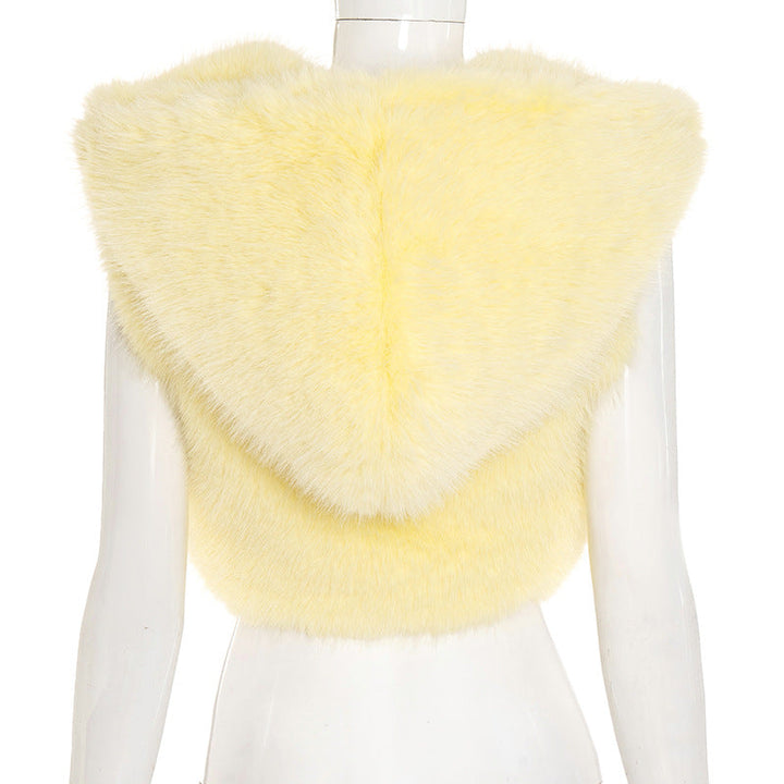 Hoodie sleeveless zip-up fluffy top  | Festival Outfits Women