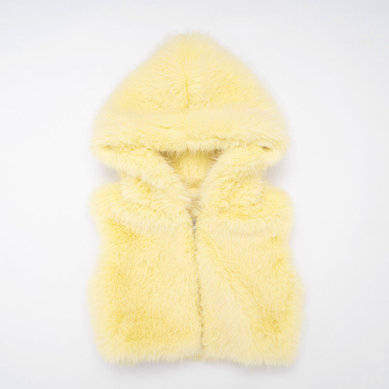 Hoodie sleeveless zip-up fluffy top  | Festival Outfits Women