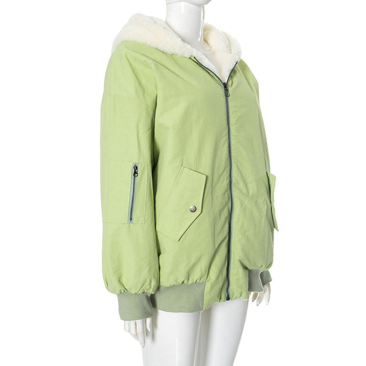 Long sleeve hoodie fluffy 2-way pocket zip-up coat top  | Festival Outfits Women