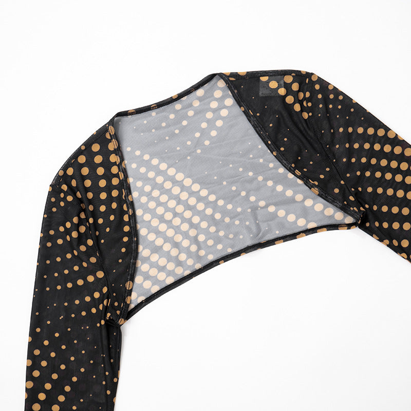 Polka dot long sleeve mesh 3 piece short pant set  | Festival Outfits Women