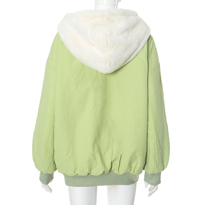 Long sleeve hoodie fluffy 2-way pocket zip-up coat top  | Festival Outfits Women