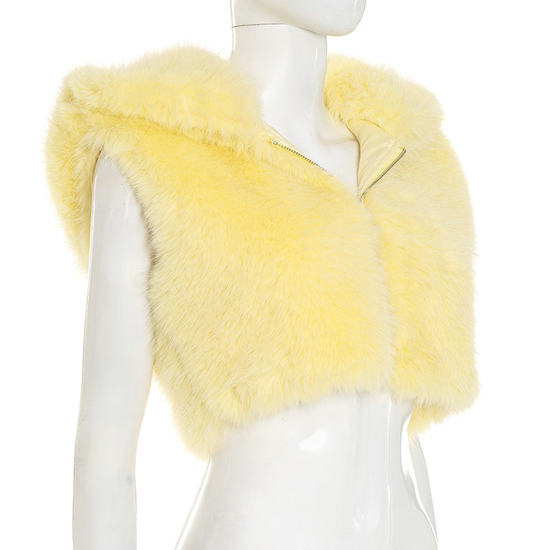 Hoodie sleeveless zip-up fluffy top  | Festival Outfits Women