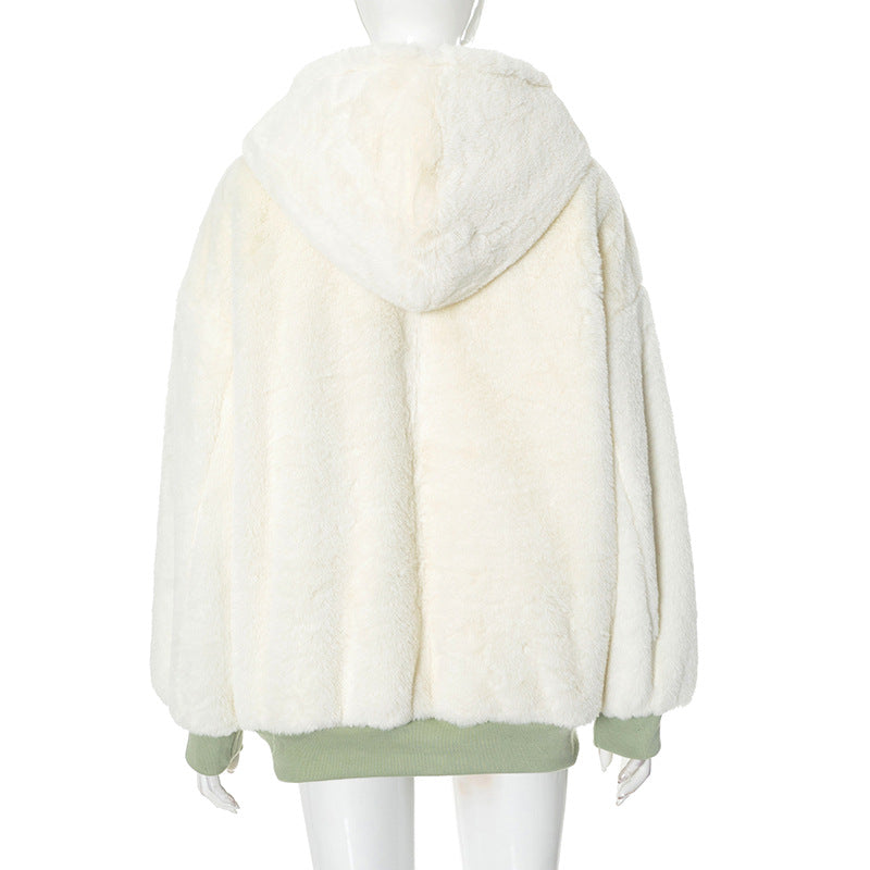 Long sleeve hoodie fluffy 2-way pocket zip-up coat top  | Festival Outfits Women