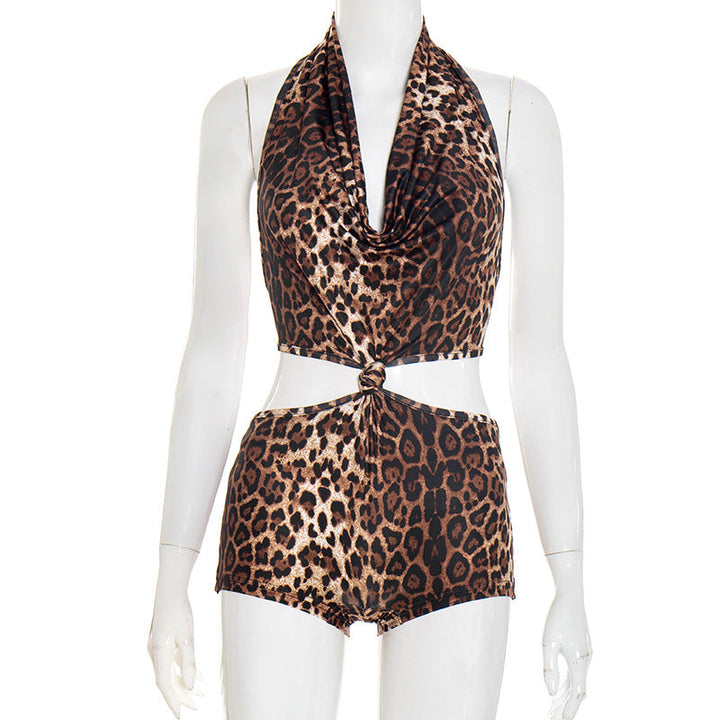 Halter leopard print self tie romper  | Festival Outfits Women