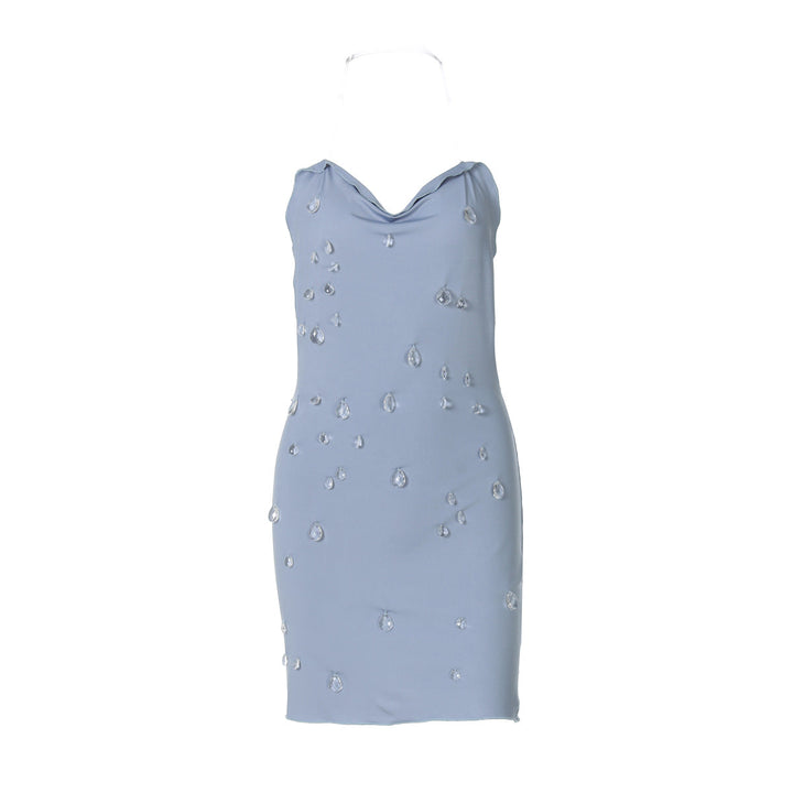 Cowl neck halter water drop applique mini dress  | Festival Outfits Women