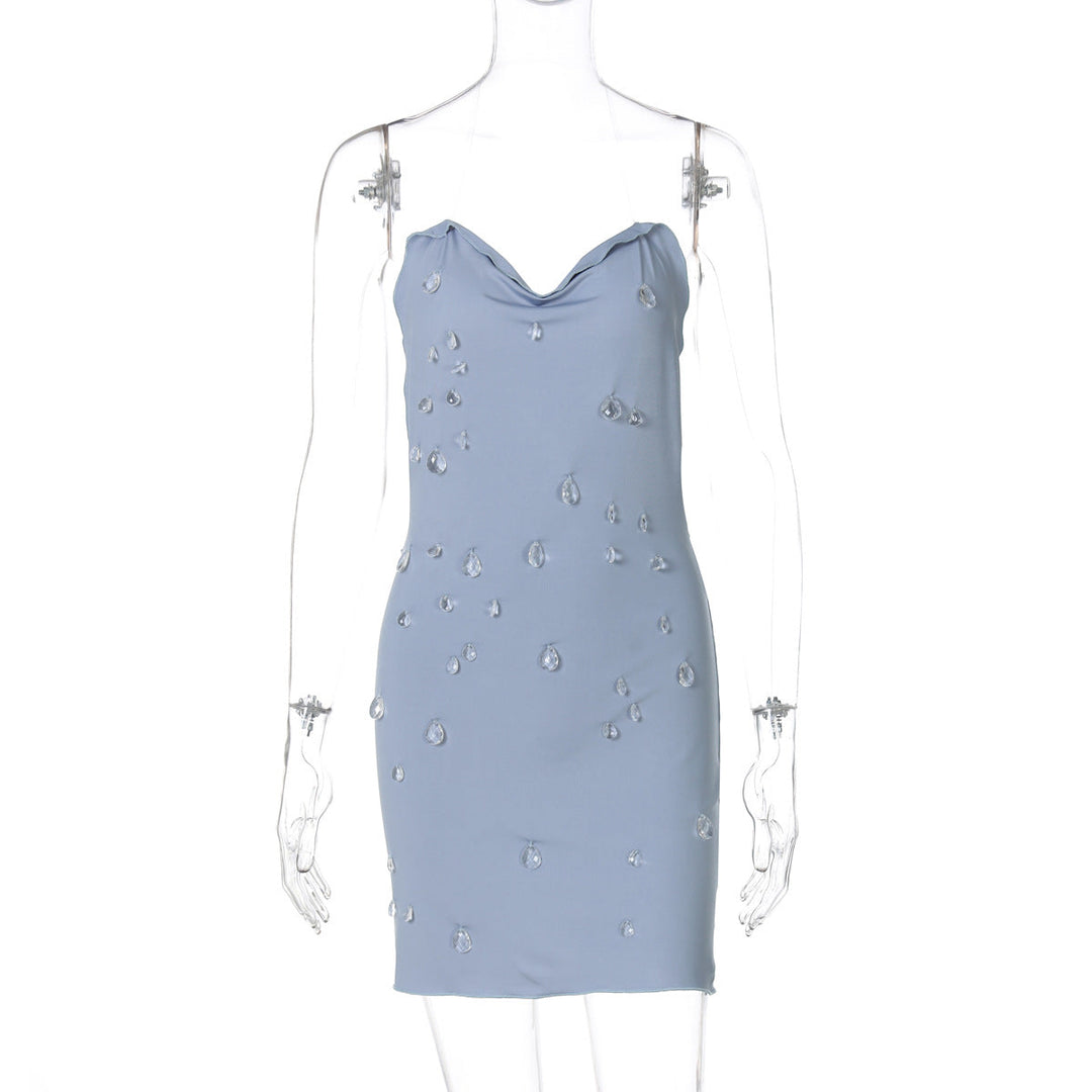Cowl neck halter water drop applique mini dress  | Festival Outfits Women