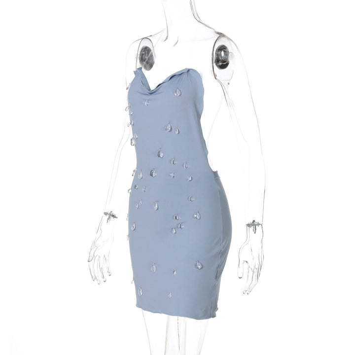Cowl neck halter water drop applique mini dress  | Festival Outfits Women