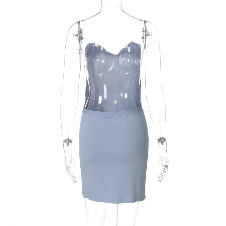 Cowl neck halter water drop applique mini dress  | Festival Outfits Women